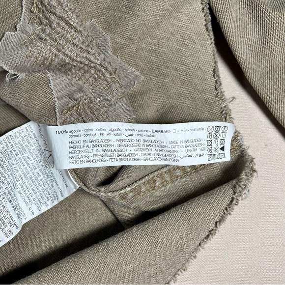 Zara Ripped Denim Overshirt Medium Khaki Shirt Jacket Distressed Denim Western - Picture 9 of 16
